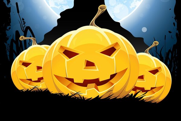 Three funny pumpkins for Halloween