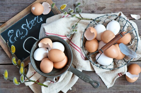 Naturaleza muerta de Pascua con sauce y huevos