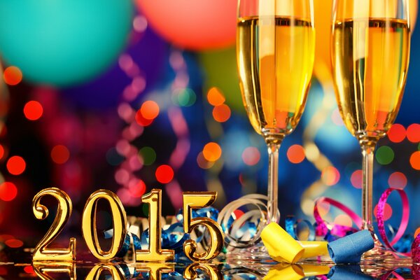 Frohes neues Jahr 2015. Gläser mit Champagner