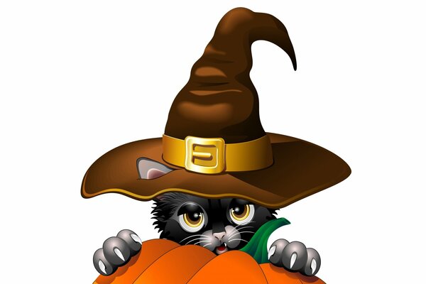 Gatto nero con cappello per Halloween