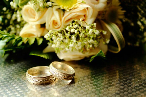 Anillos de boda de dos recién casados