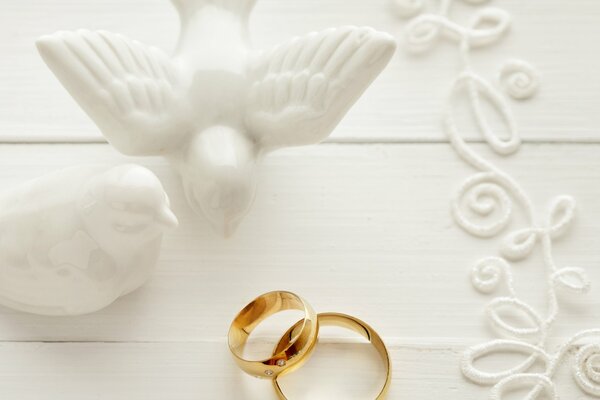 Delicate white decor for wedding rings