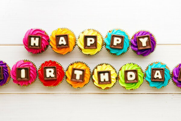 Colored cupcakes happy birthday