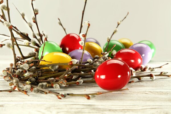 Easter eggs and willow twigs