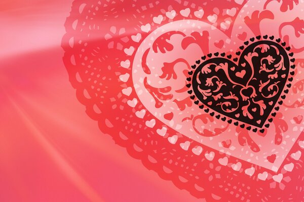 Tarjeta del día de San Valentín en forma de corazones calados rojos y negros