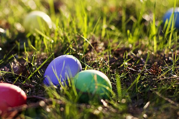 Huevos de Pascua pintados en la hierba