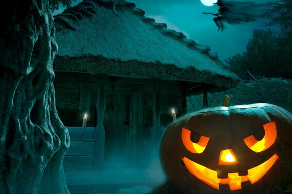 Calabaza en la noche de Halloween