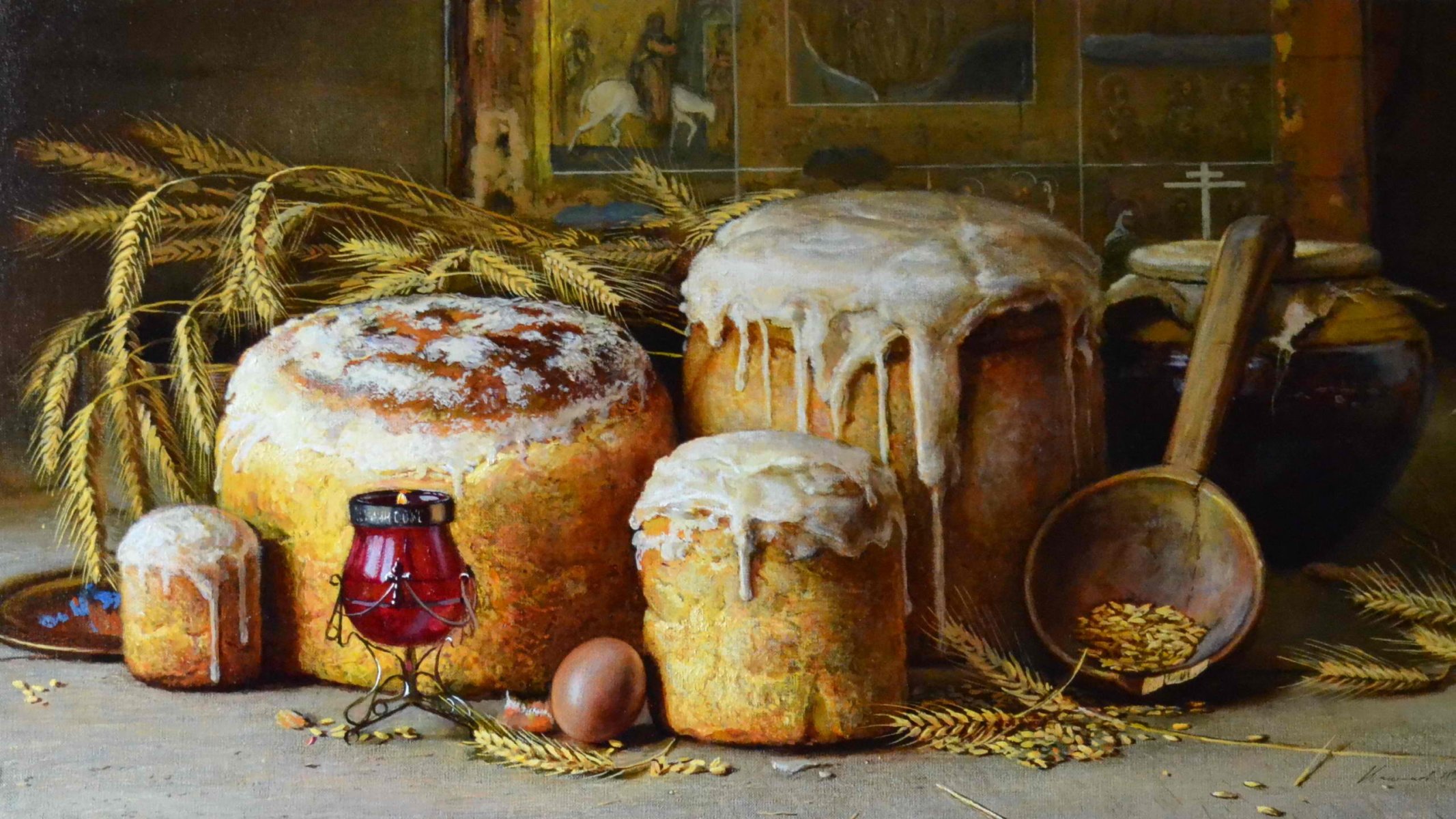 pâques oeuf kulich kulich lampada icône foi peinture dessin