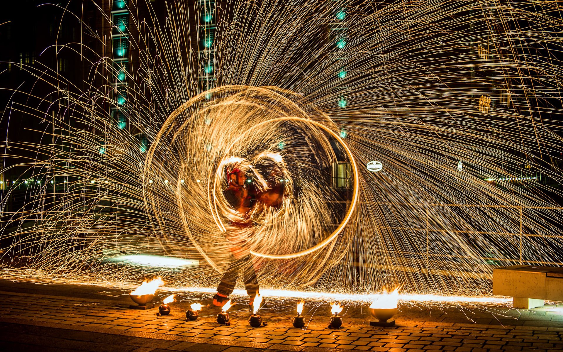 feuer flamme funken fakir show schauspiel