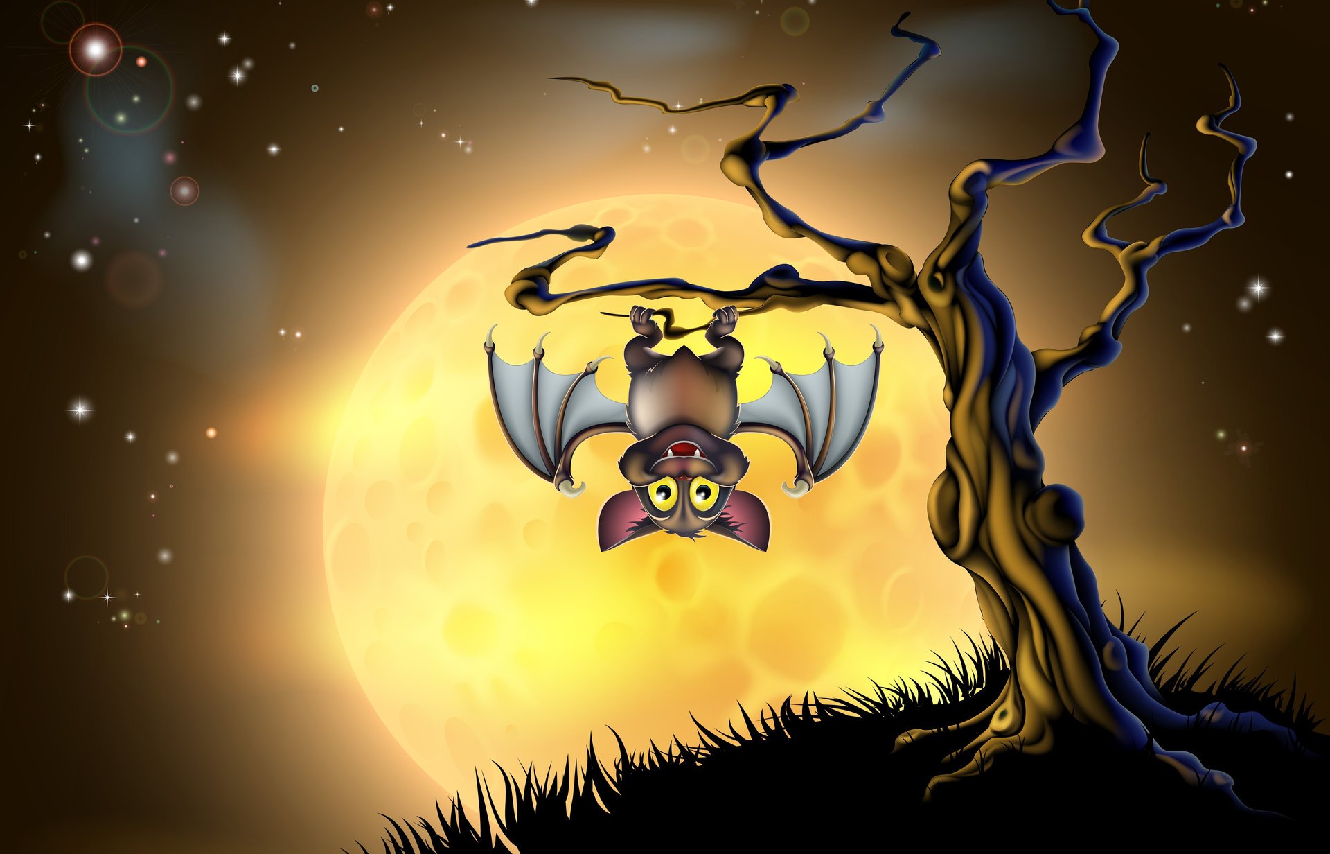 halloween chauve-souris pleine lune creepy arbre effrayant chauves-souris creepy