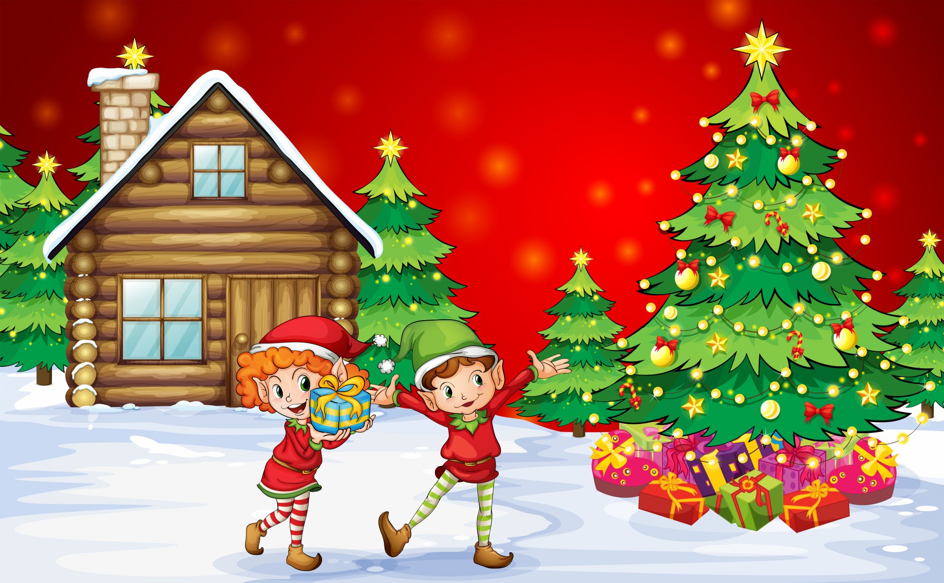 christmas christmas tree kids boy girl new year happiness home snow christmas customs art vector christmas tree girl houses gifts christmas custom