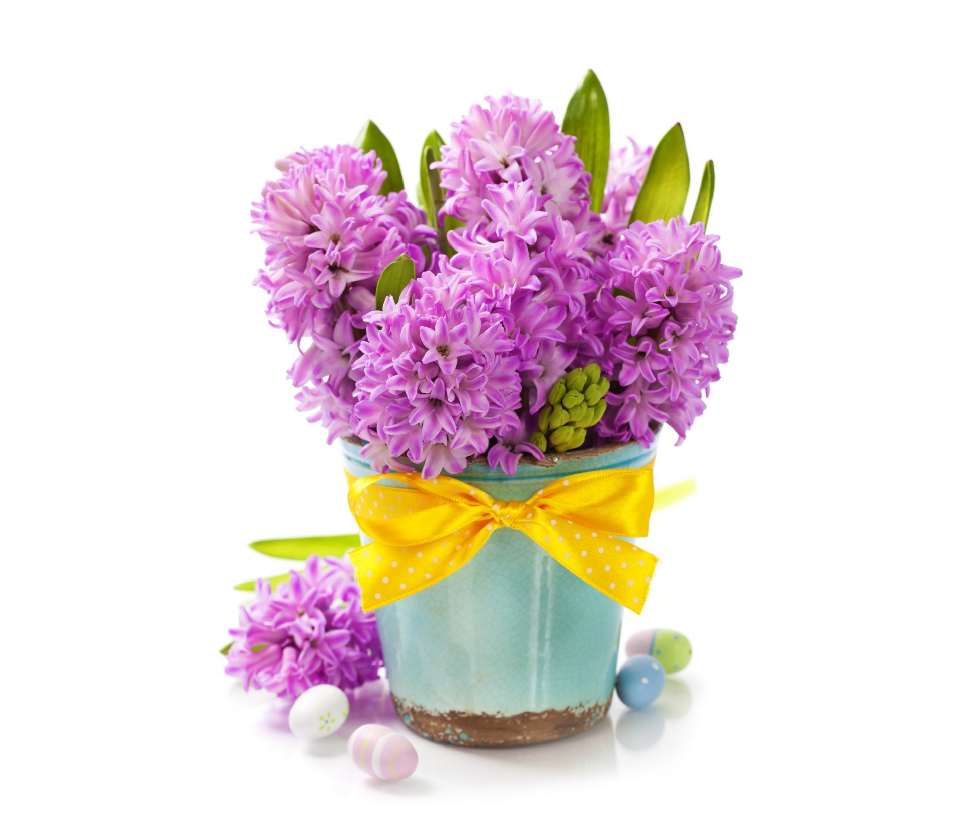 background holiday easter flowers hyacinths eggs vase