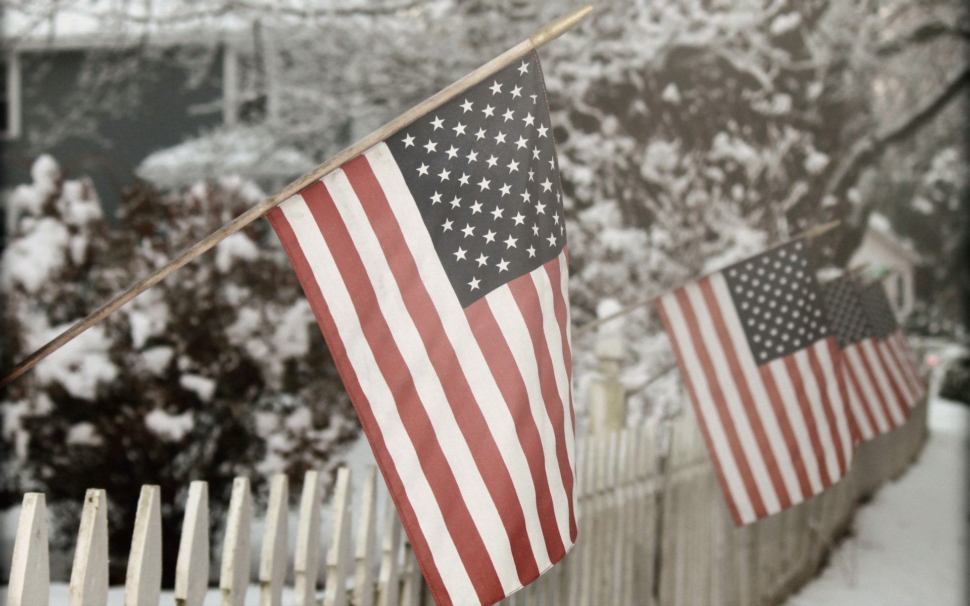 clôture d hiver neige drapeau américain