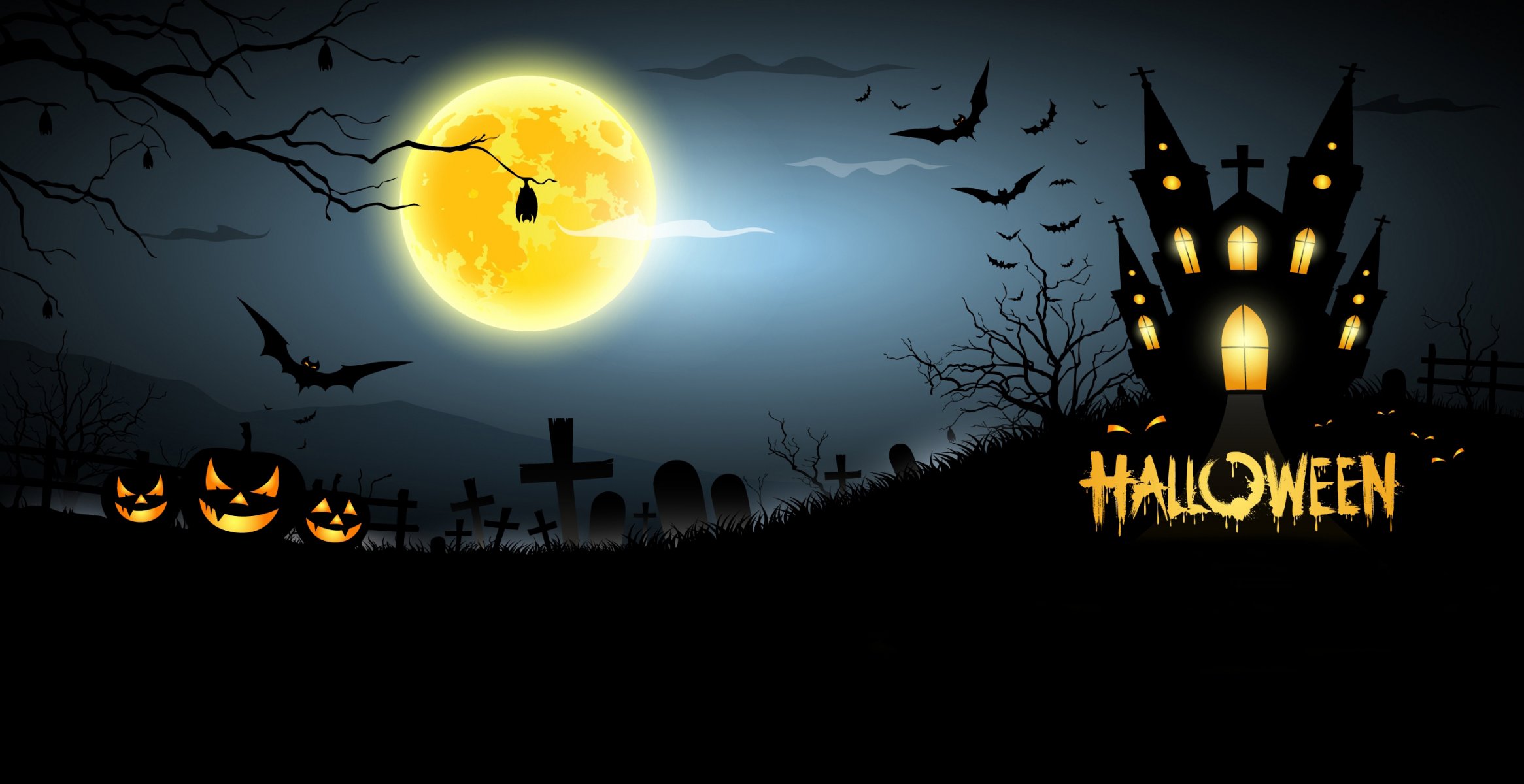 halloween creepy scary horror pumpkins bats house cemetery full moon midnight bat