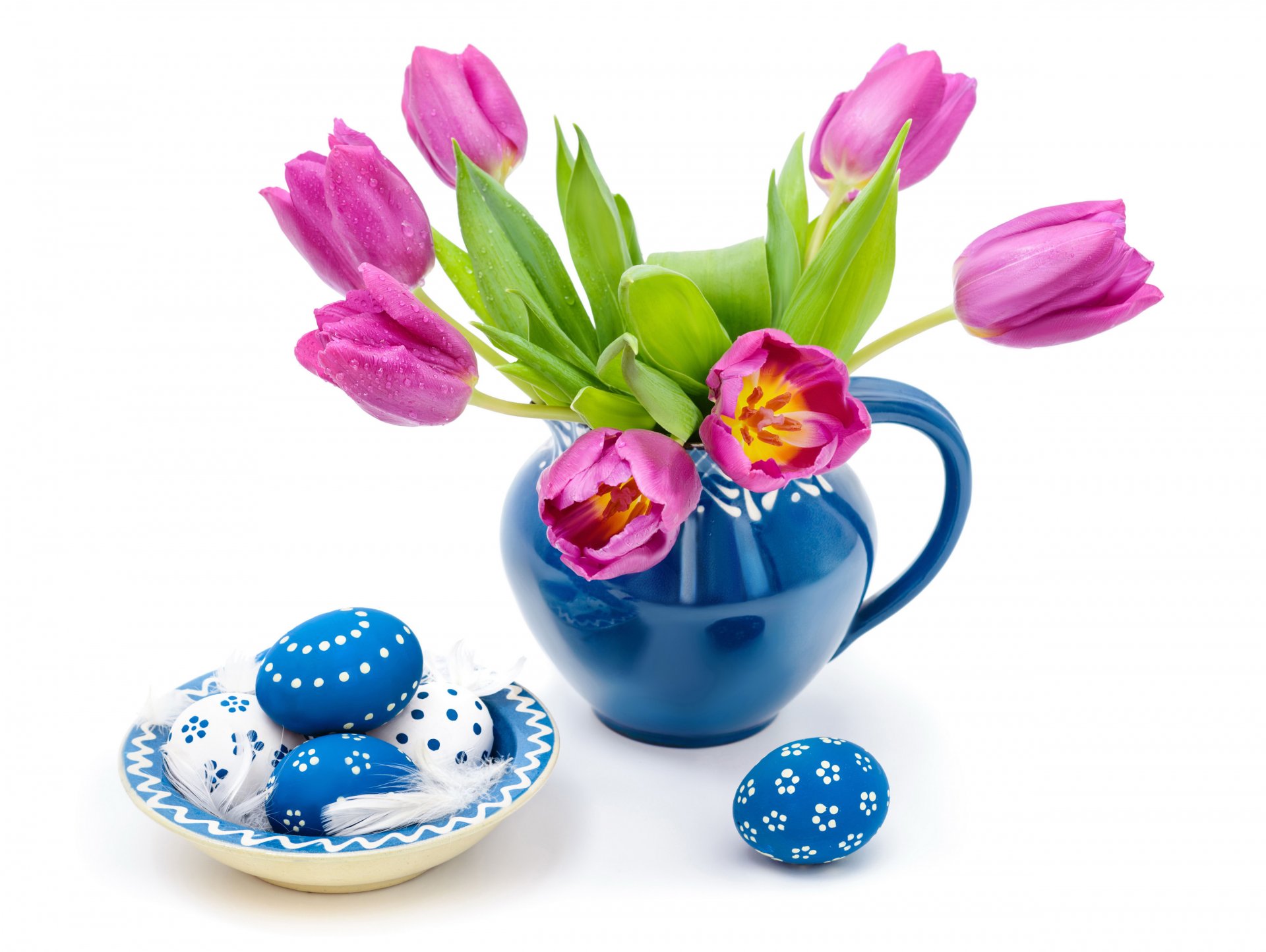 easter spring tulips drops eggs blue