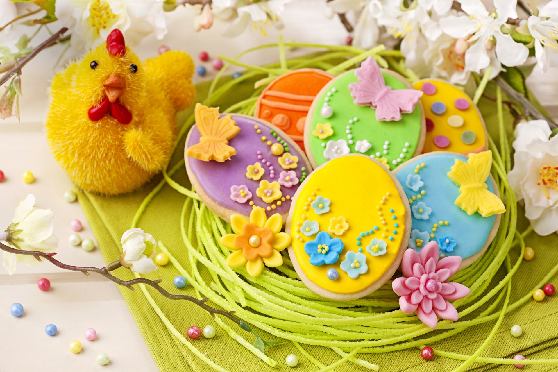pâques printemps biscuits pastel loisirs décoration coloré oeufs fleurs poulet vacances glaçage printemps
