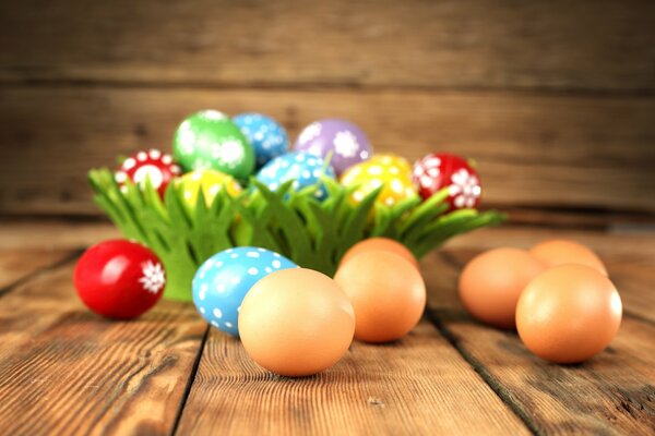 A compasition of Easter eggs on the table