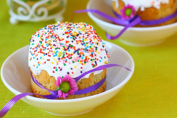 Easter cake with a lilac ribbon