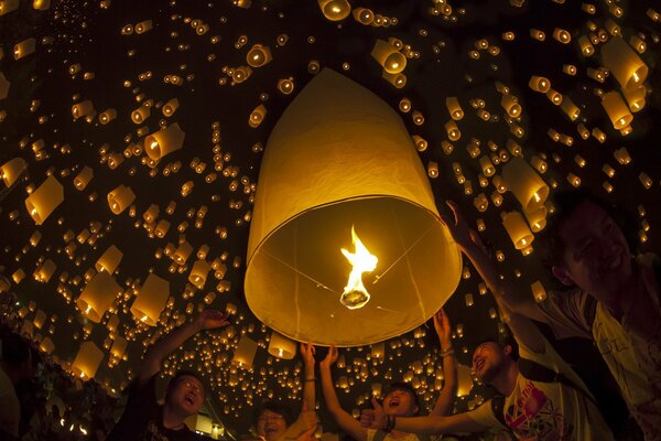 Holiday lanterns in the night - make a wish