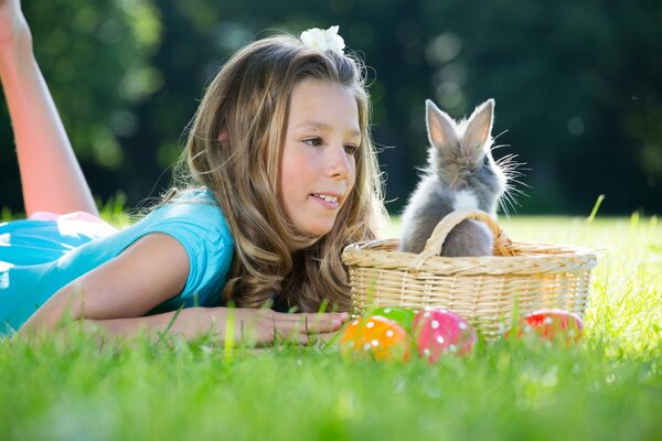 Easter bunny and girl