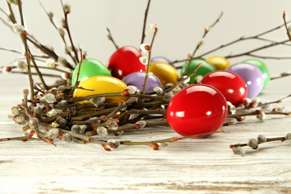 Easter eggs in a willow basket