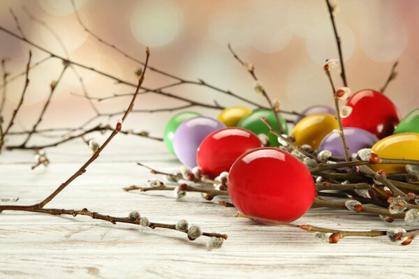 Easter eggs with willow twigs