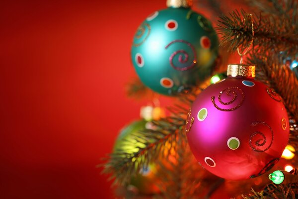 Christmas tree toys on a red background