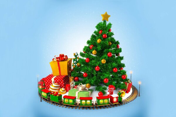 Decorated Christmas tree and children s gifts