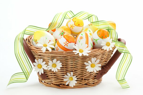 Easter basket with green ribbon