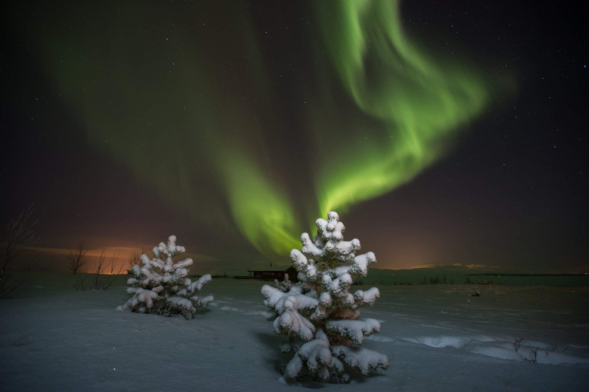 resplandor aurora boreal noche invierno estrellas