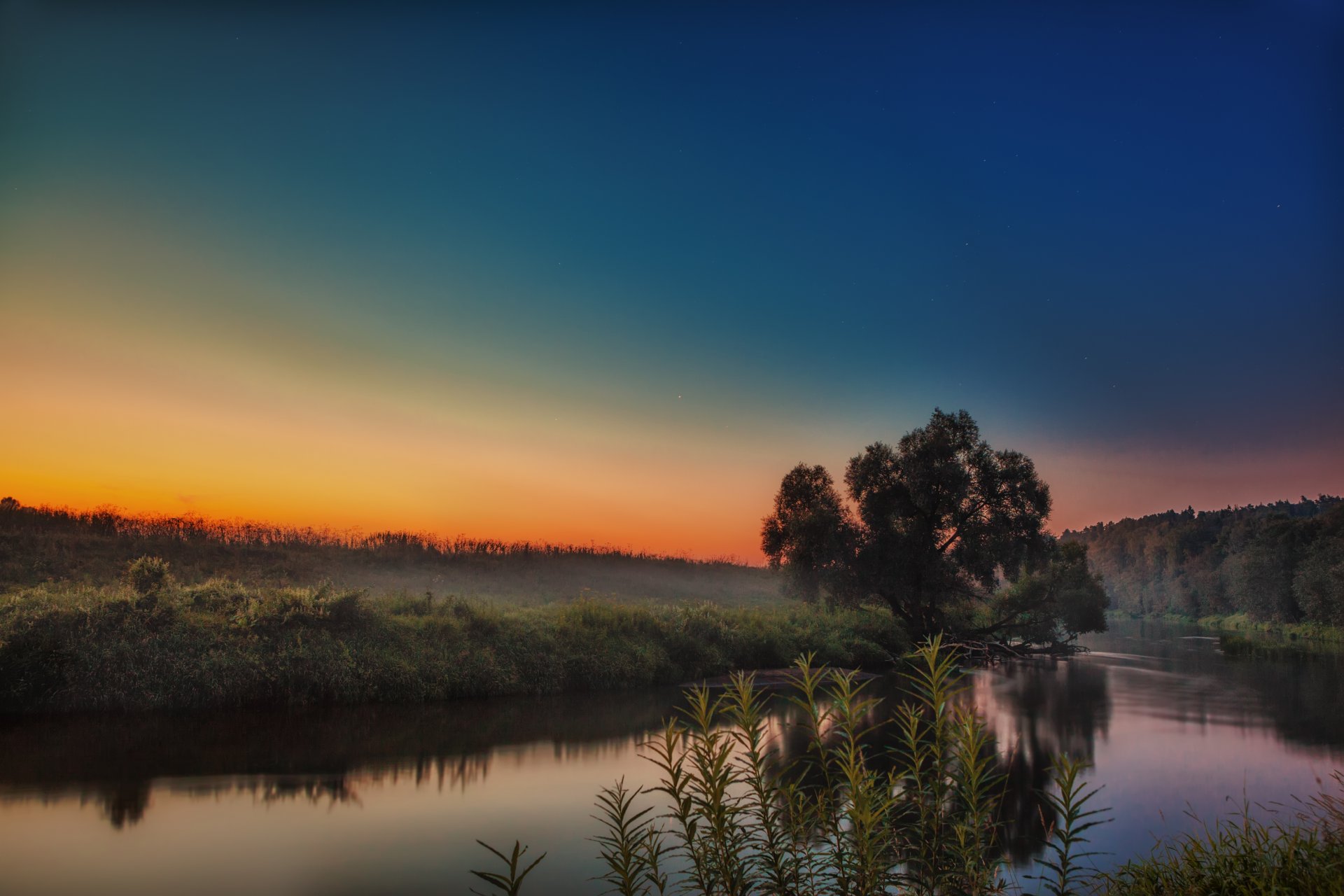 puesta de sol cielo río istra niebla costa