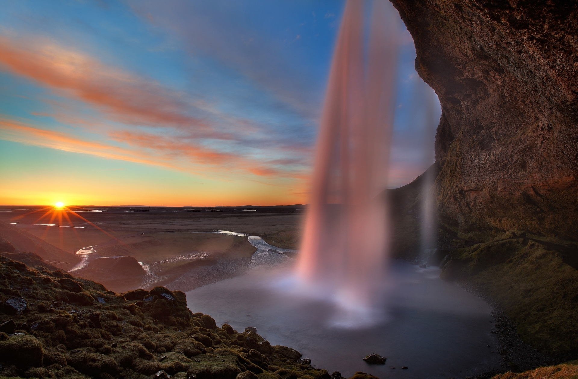 matin cascade aube nature montagnes panorama