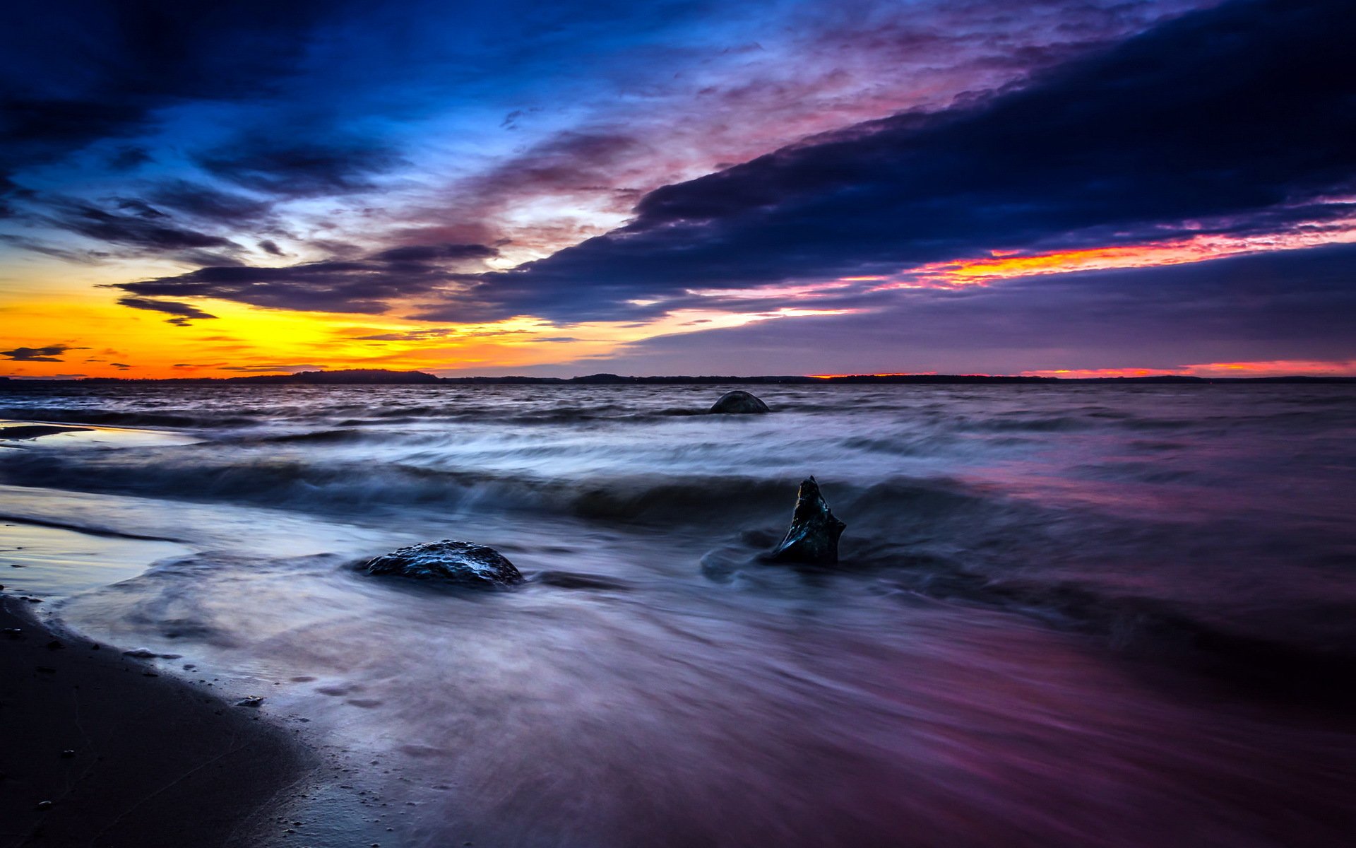 beach clouds sea longexposure nature