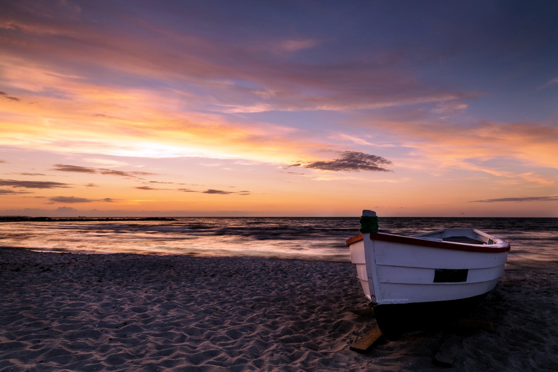 boat sea sunset landscape