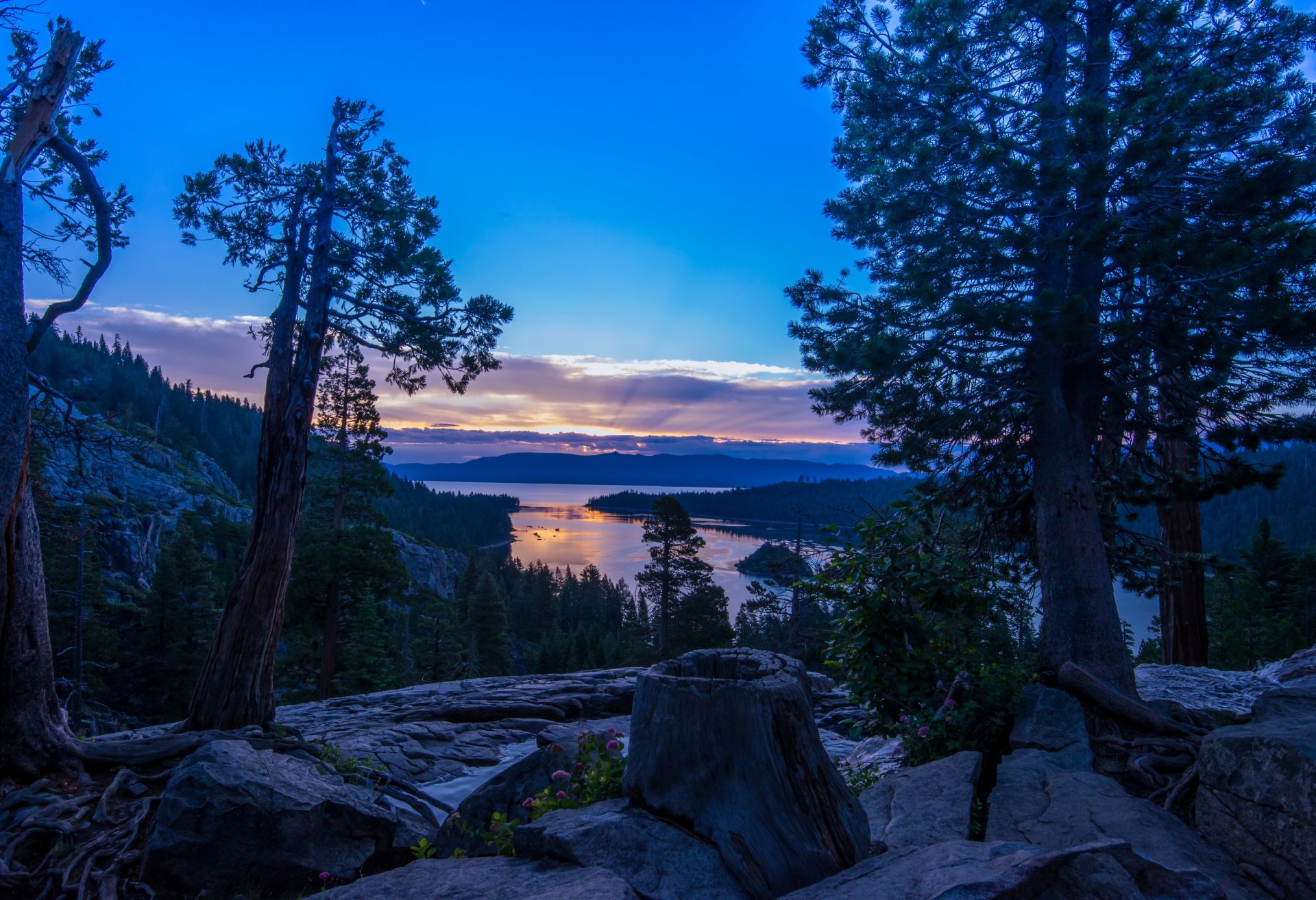 lake tahoe калифорния невада сьерра-невада озеро тахо озеро горы рассвет восход деревья