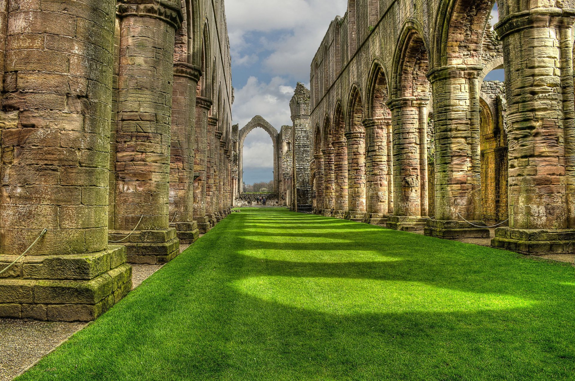 england sky clouds grass ruins arch