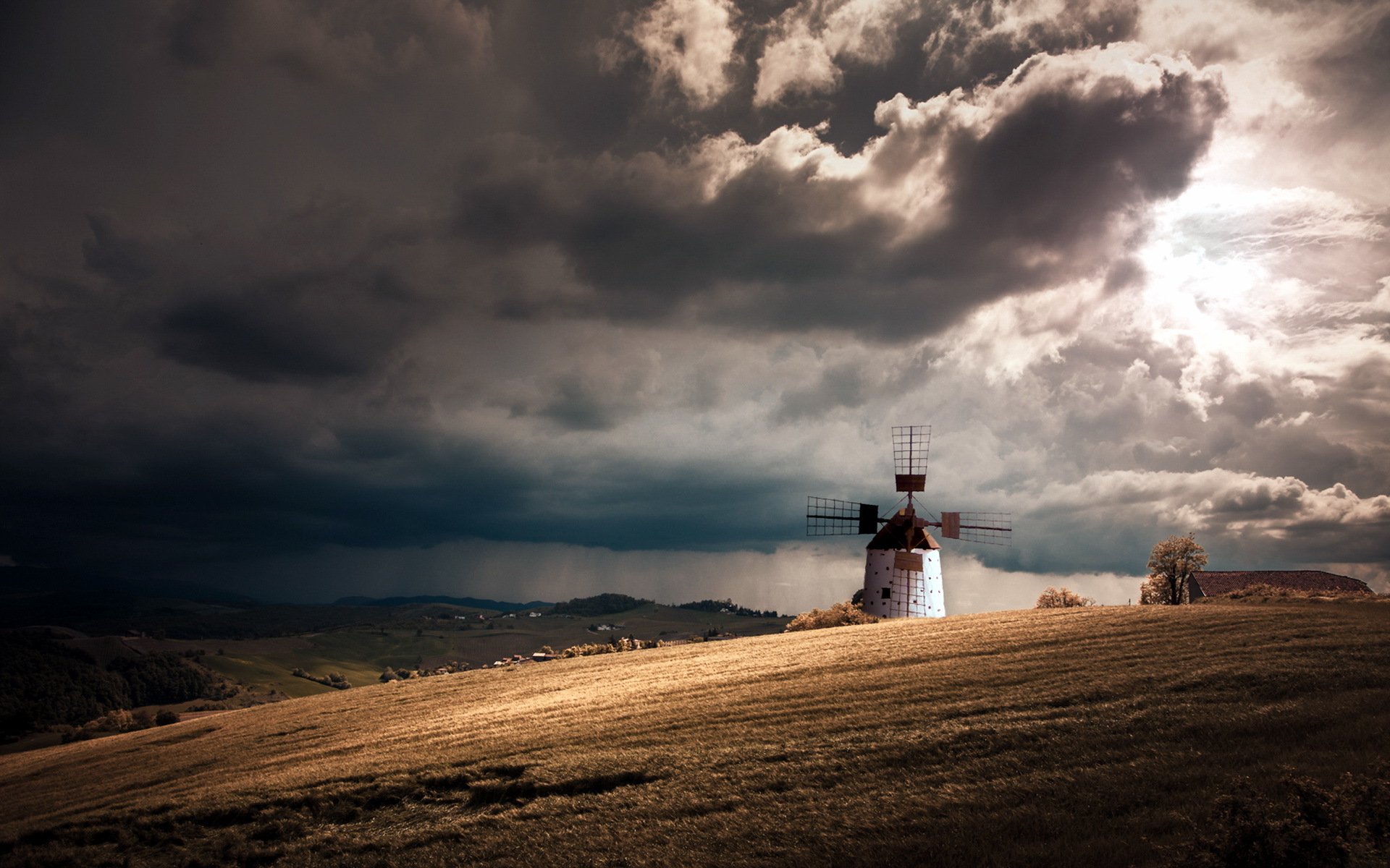 campo mulino pioggia paesaggio