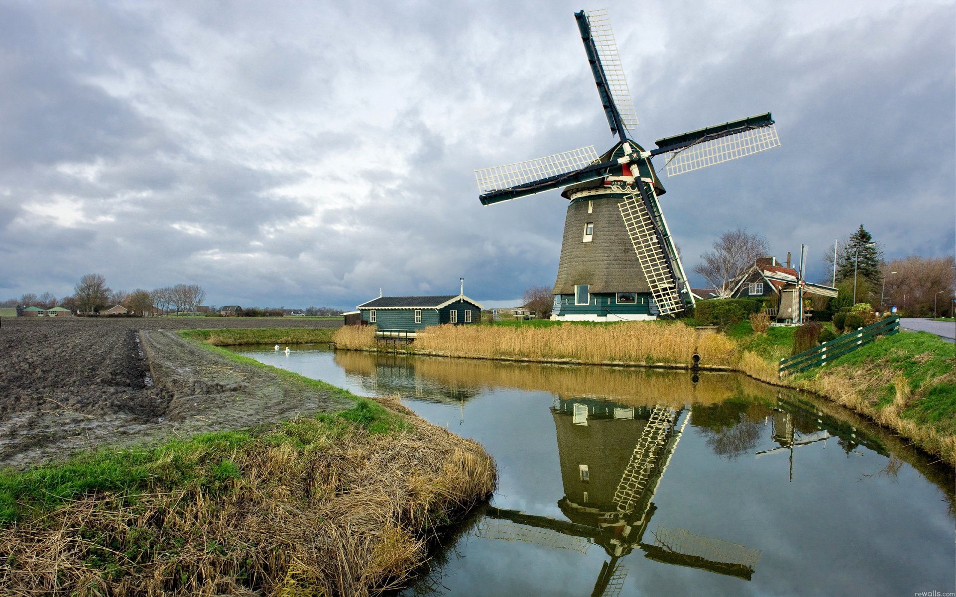 niederlande himmel wolken herbst kanal mühle