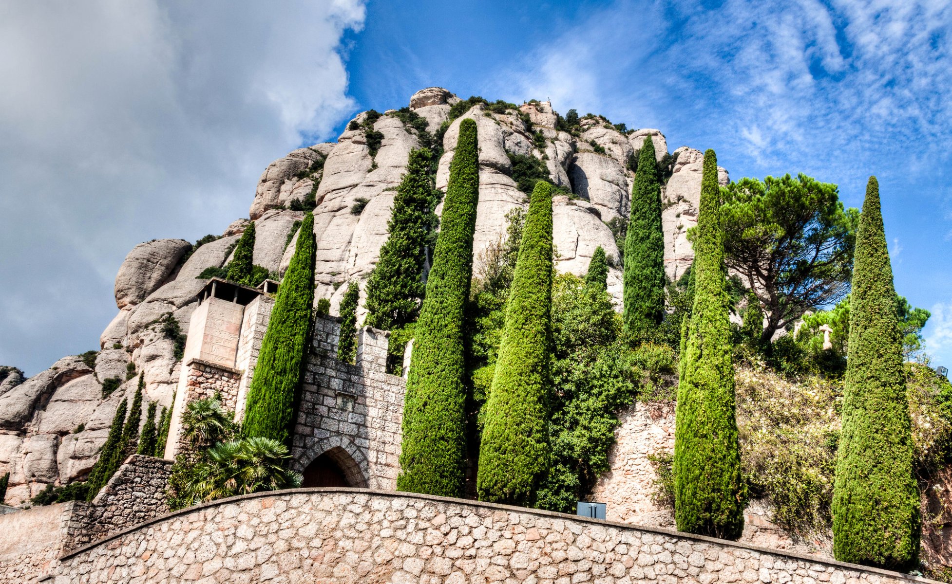 montserrat catalonia spain mountain monastery tree sky cloud