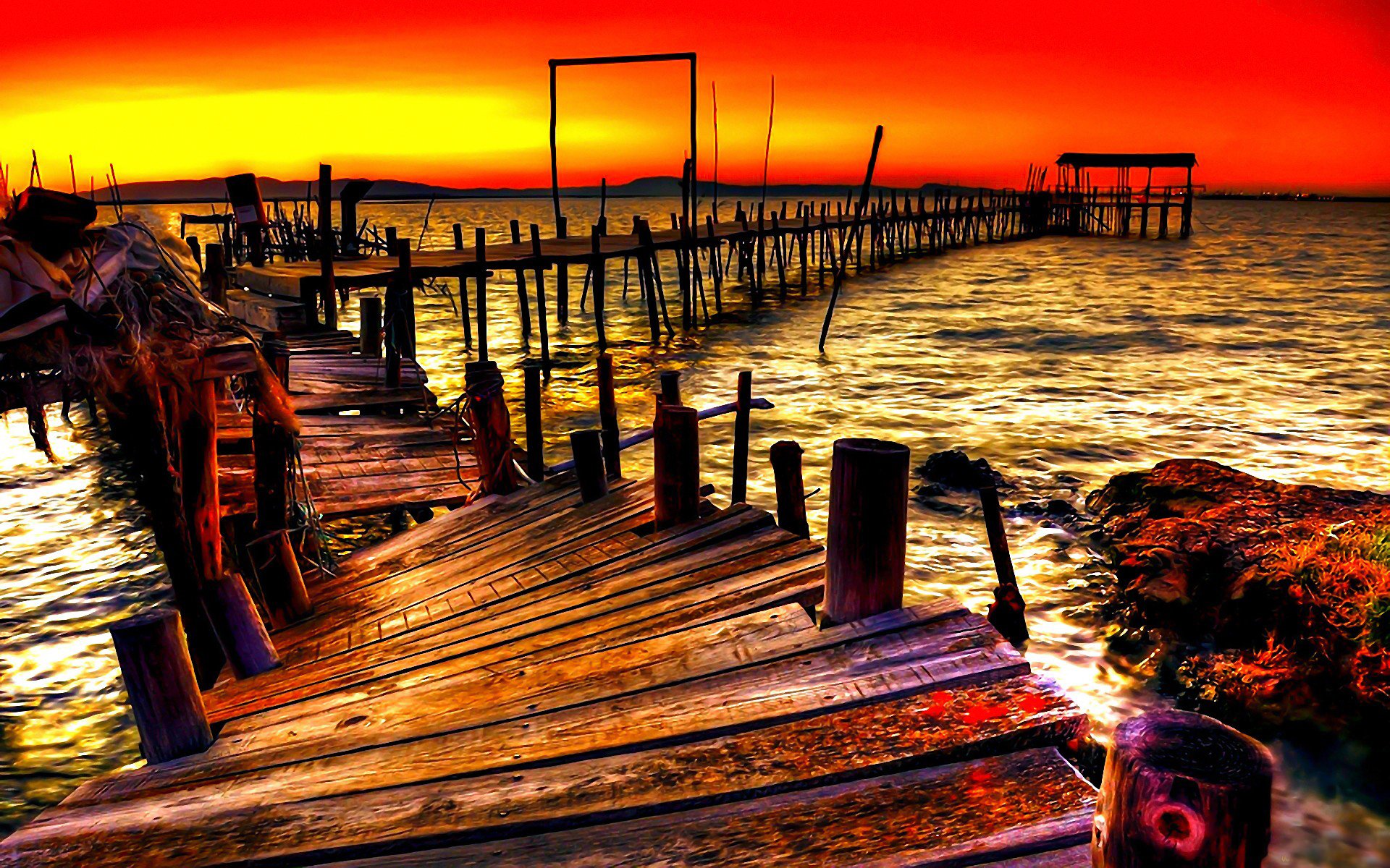 water pier sky horizon the distance sunset dawn