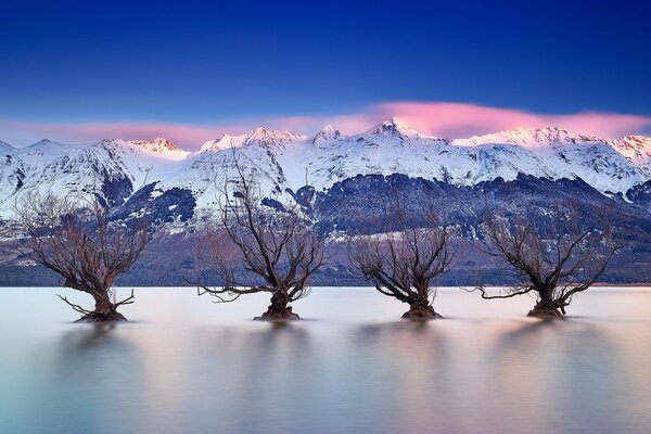 Lago en el fondo de los Alpes del sur