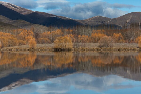 Paysage avec reflet des montagnes dans le lac