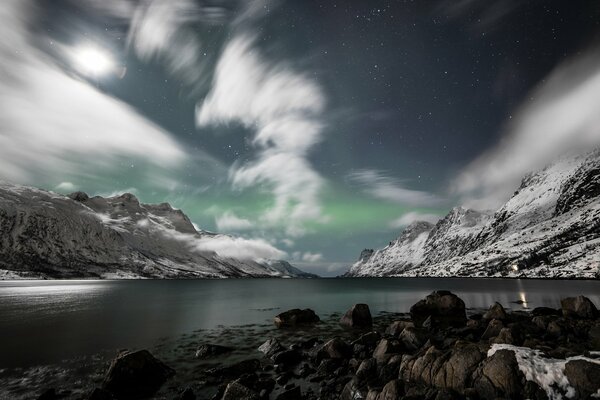 Cloudy sky over the water in the mountains