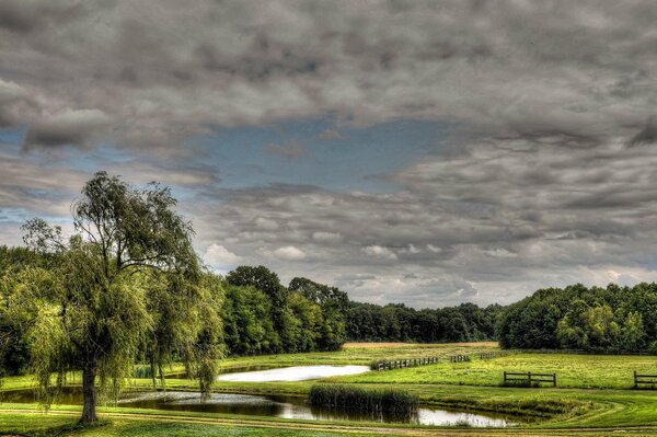 Beautiful landscape with grey clouds