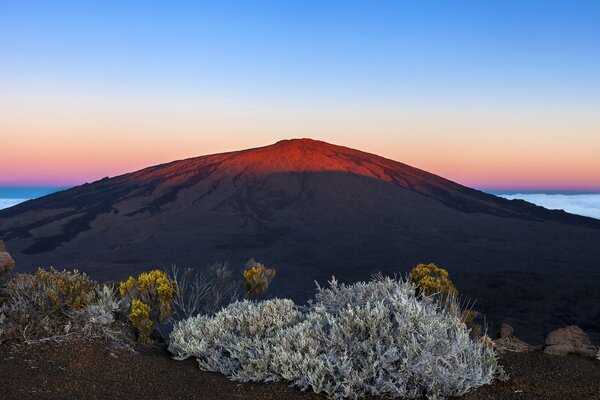 Piton de la Fournaise volcano in Renuon at dawn