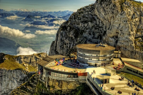 Hotel above the clouds in the mountains of Switzerland