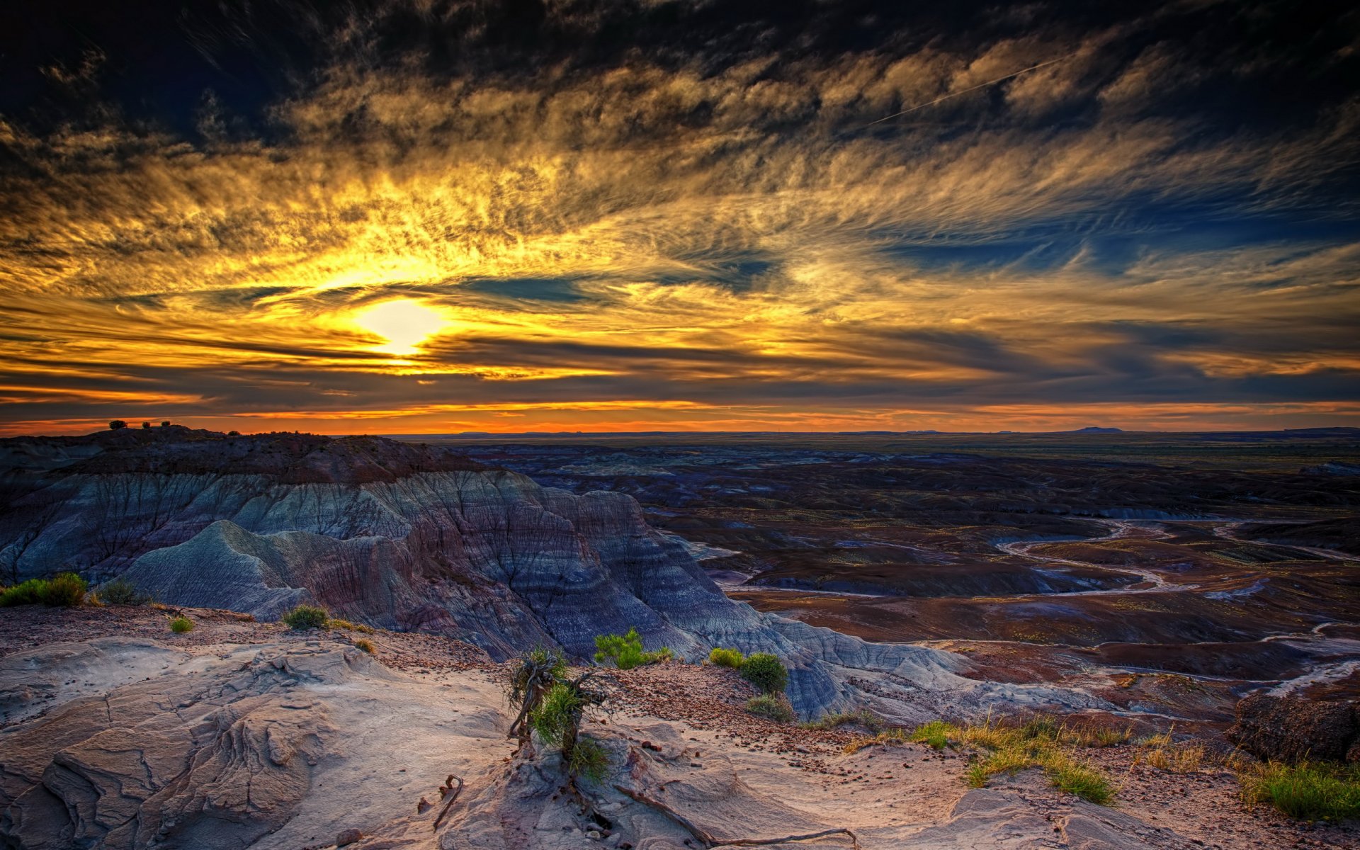 forrest fosilizado arizona puesta de sol paisaje