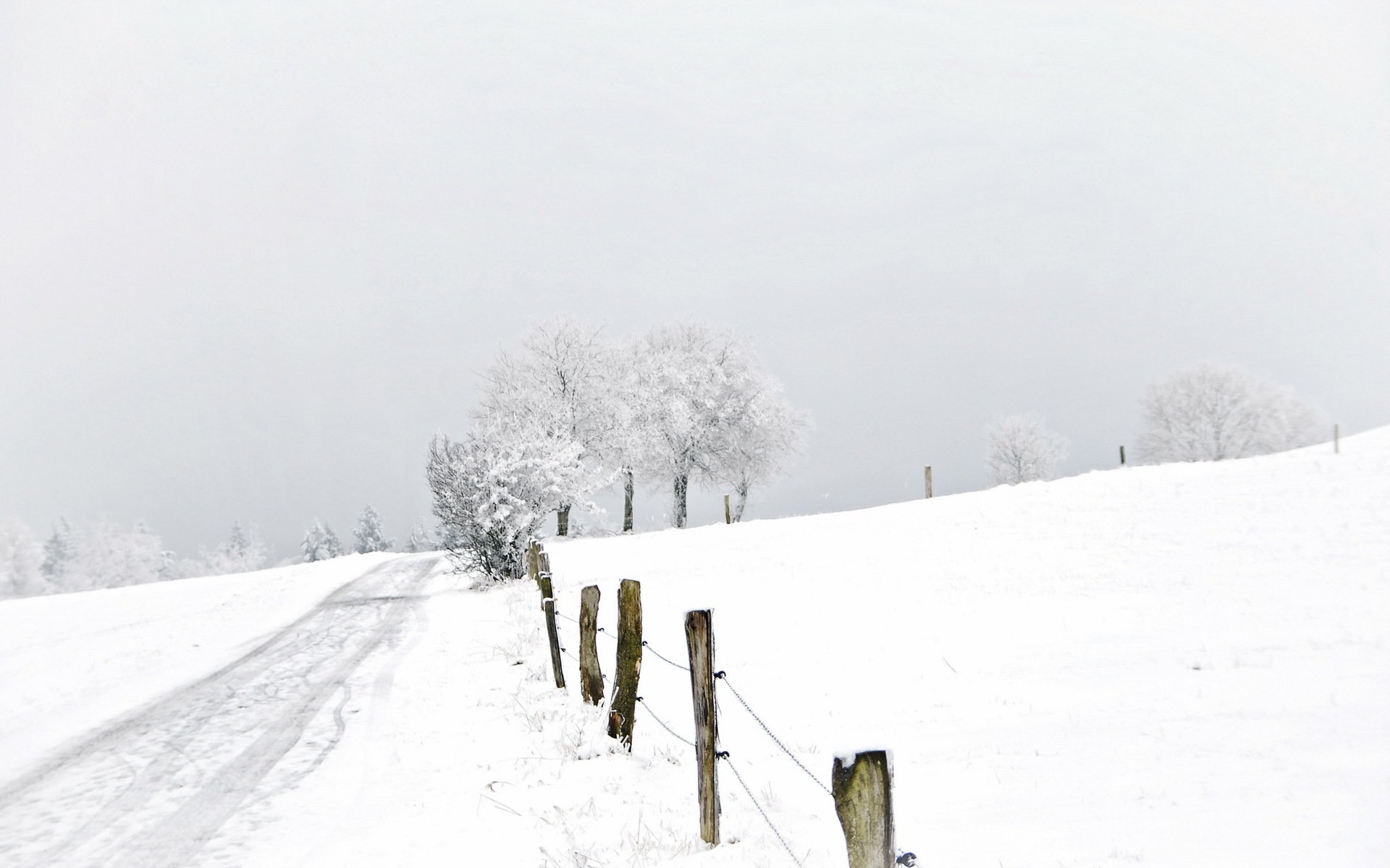 hiver neige paysage route clôture