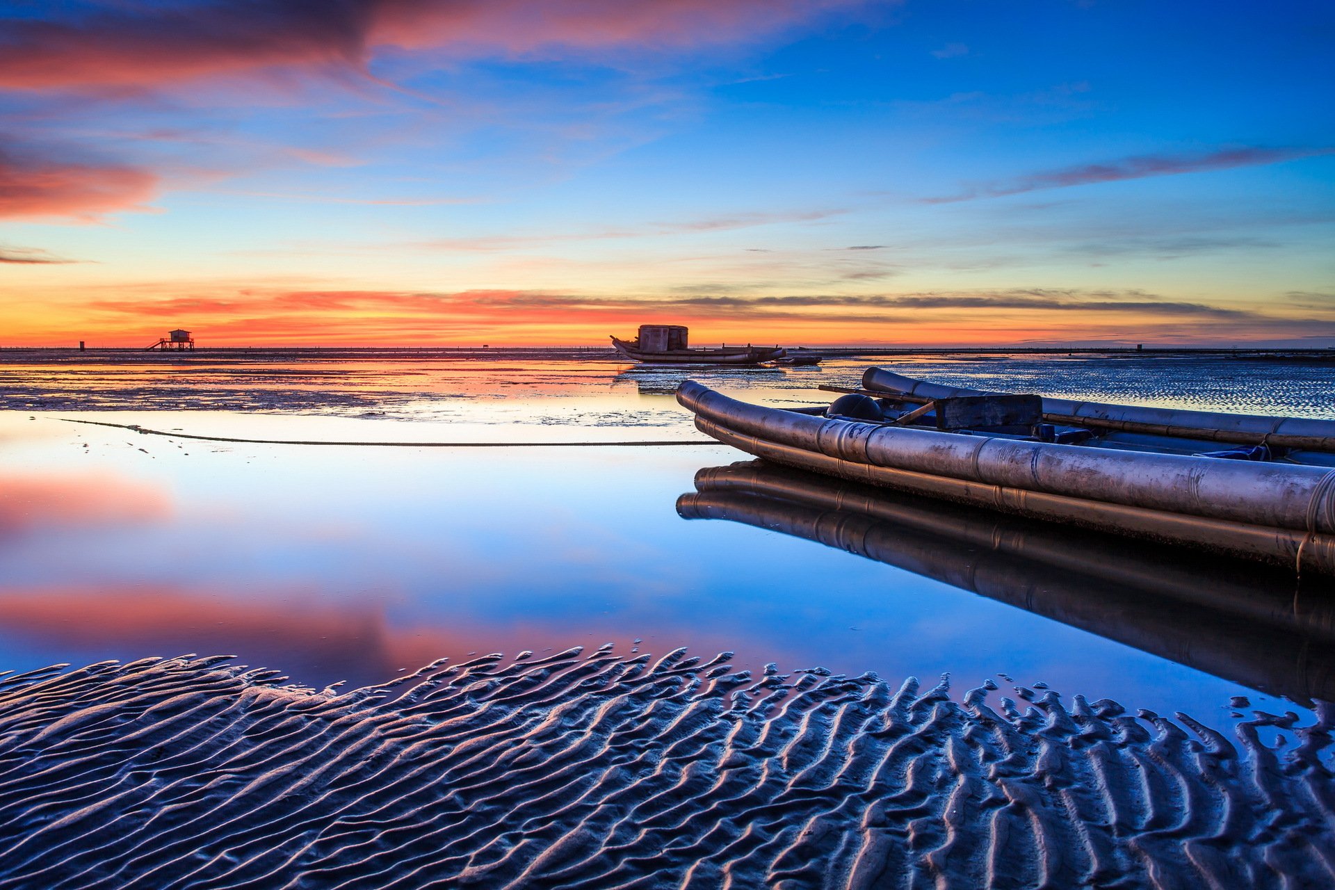 mer coucher de soleil bateaux