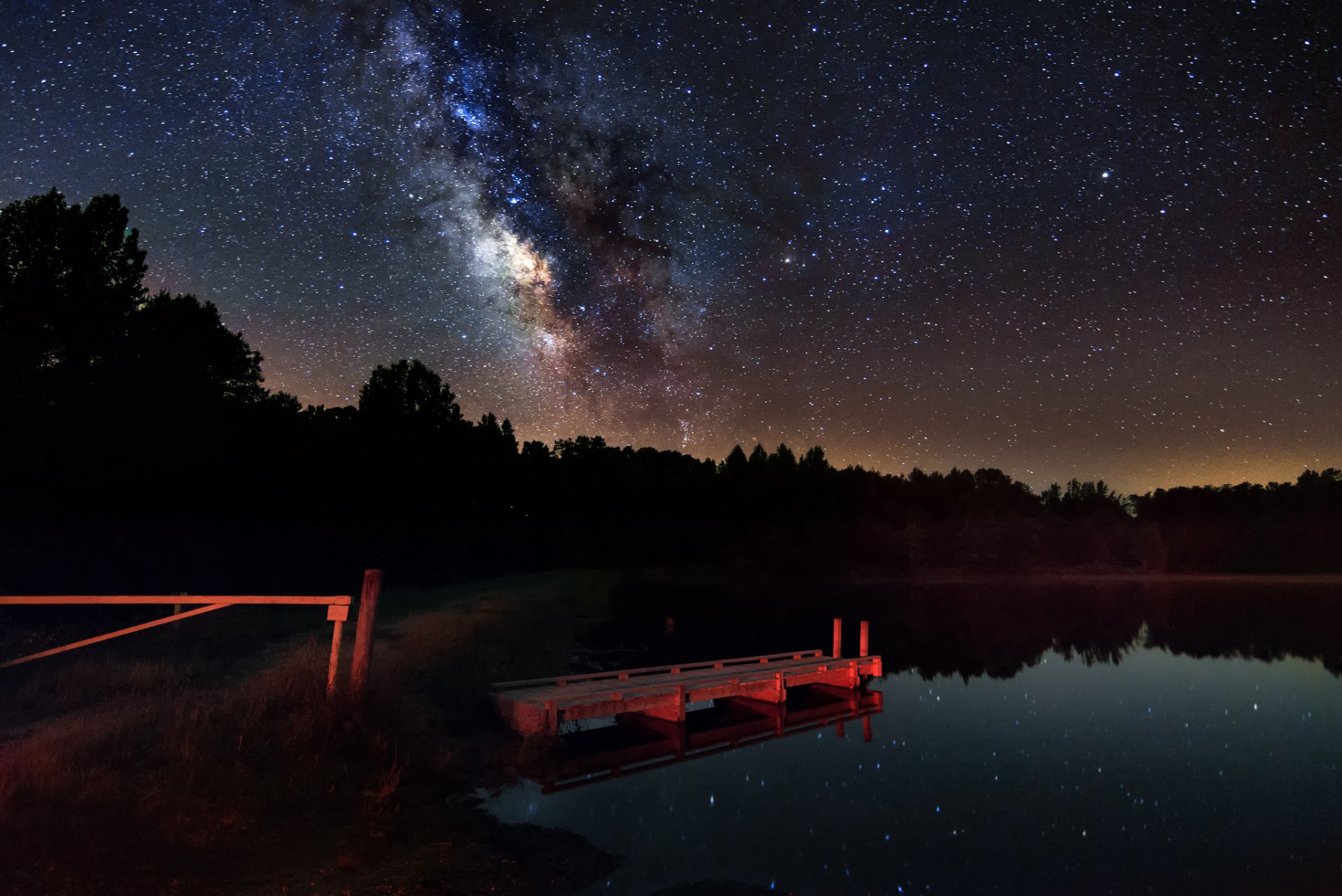 vía láctea noche lago estrellas bosque